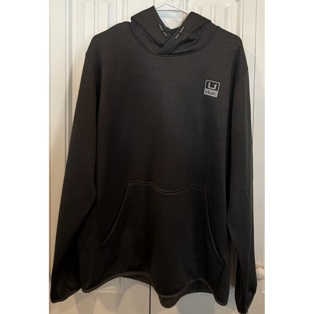 HUK Men's Large Gray Performance Pullover Hoodie Fishing Kangaroo Pocket